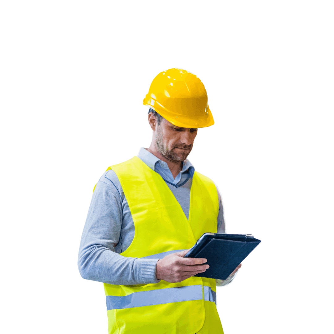 Acronym utility field technician checking ipad
